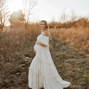 MQTIME  - Bohemian Maternity Photo graphy Dress for Baby Shower Photoshoot Maternity Wear Straight shoulder Sweet Style